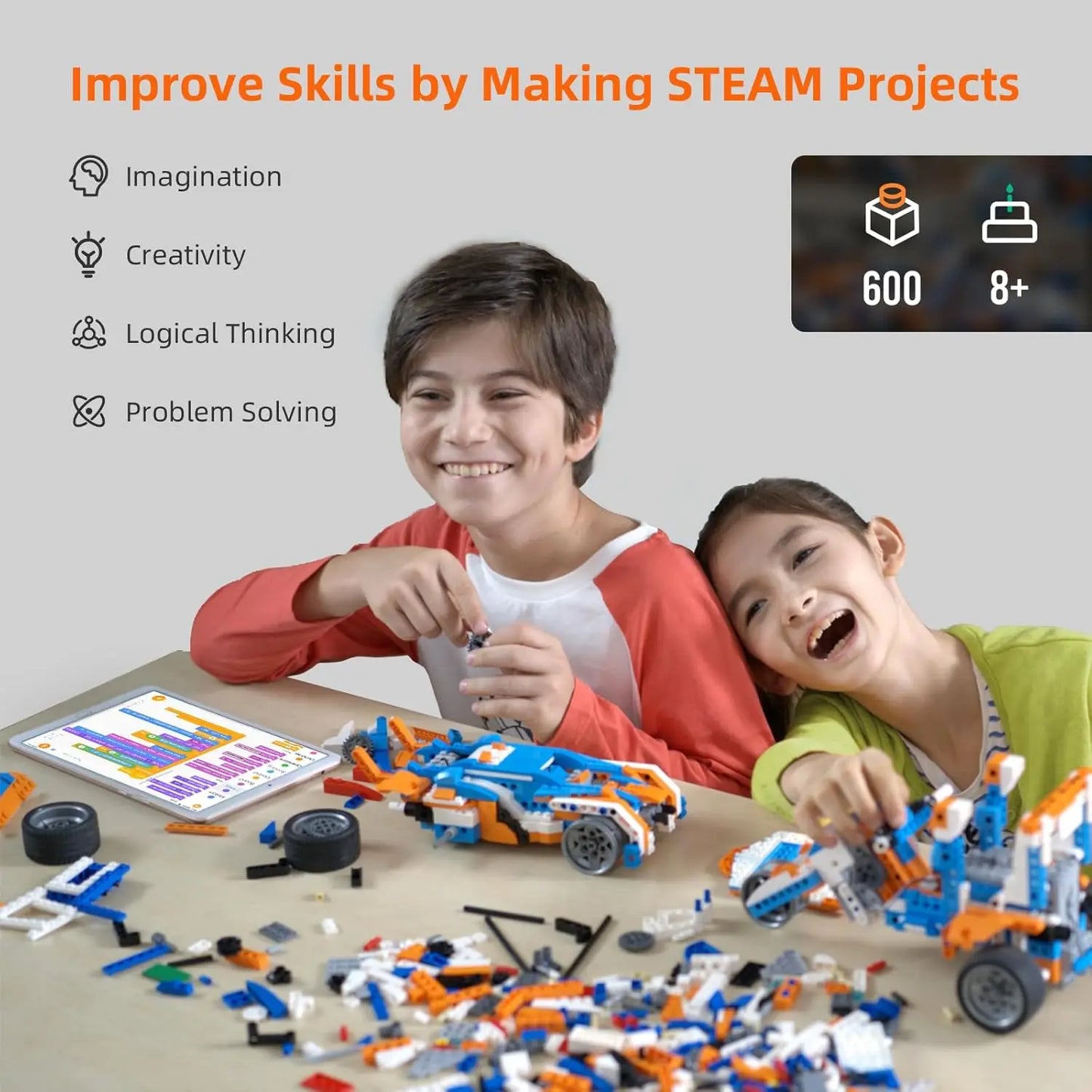 Apitor Robot X Robot Building Kit, 12-in-1 STEM Robotics Coding Set, Educational Birthday Christmas Gifts for Kids Ages 8-12